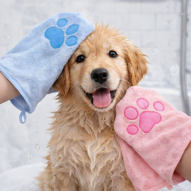 루제아나 드라이기 싫어하는 반려동물용 물기제거 타월장갑 3개 1세트, 핑크,블루,블랙 3종 1세트