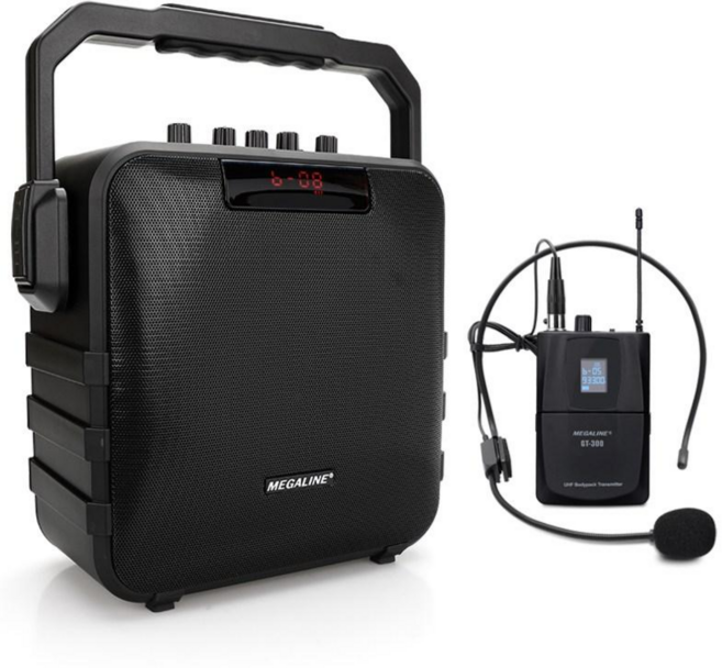 10위 - MEGALINE MGP-2009D 200W 강의용무선마이크 충전식앰프 이동식 휴대용 포터블엠프, 본체 헤드셋
