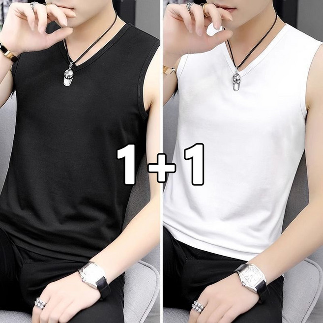 AOKADA 1+1무지 나시티 남자 브이넥 모달 쿨링 머슬핏 민소매 런닝 셔츠