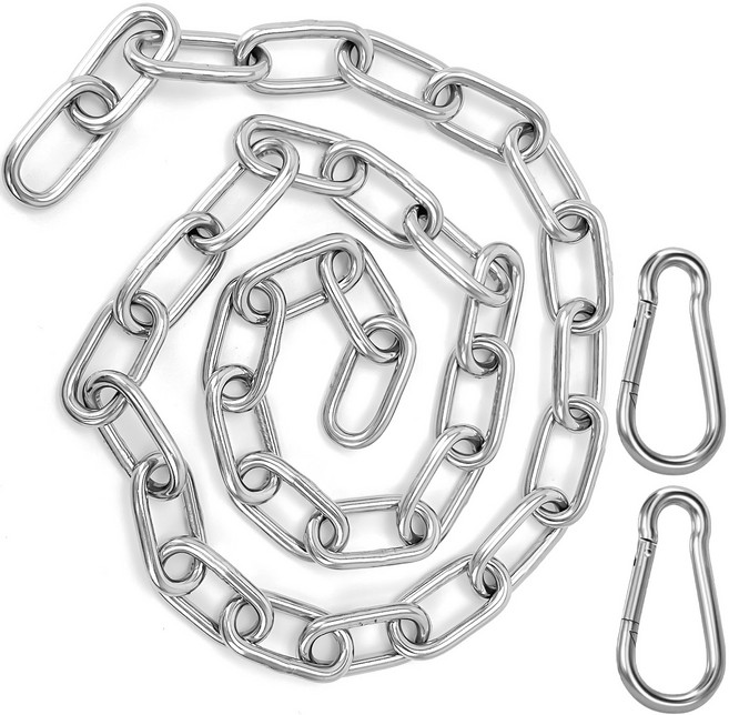 해먹용 연장 체인 100cm 원형 스틸 체인 체인 연장 304 스테인리스 스틸 체인 천공 가방 홀더 해먹 샌드백용 금속 체인 M6 스냅 후크 2개 포함 (5mm), 1개