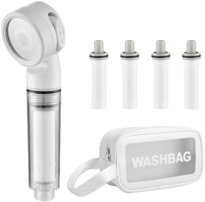 여행용 수압상승 3단조절 필터 샤워기 헤드 / 필터 5P 포함 / 워시백 증정 / 동종 제품 중 유일하게 고무오링 포함, 밀크화이트, 1세트