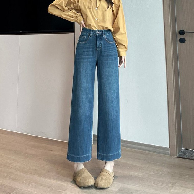 8부 9부 키작녀 세미와이드청바지 스판데님 일자진 토보샵