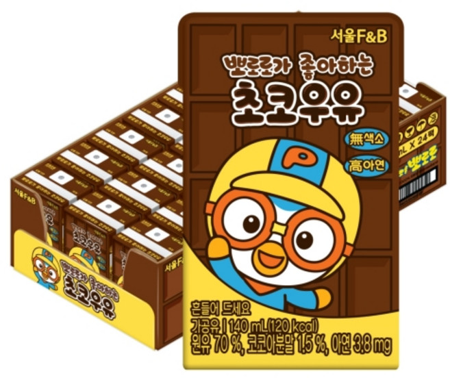 서울에프엔비 유아용 뽀로로가 좋아하는 초코우유, 초코 맛, 140ml, 24개