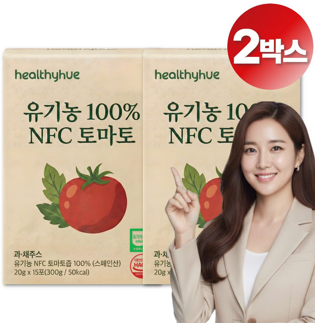 헬씨휴 유기농 NFC 토마토 100% 착즙 원액 스틱, 2개, 300g