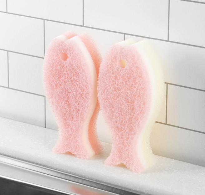 일본 marna 핑크 체리블라썸 물고기 수세미 2pcs, 1개, 2개입