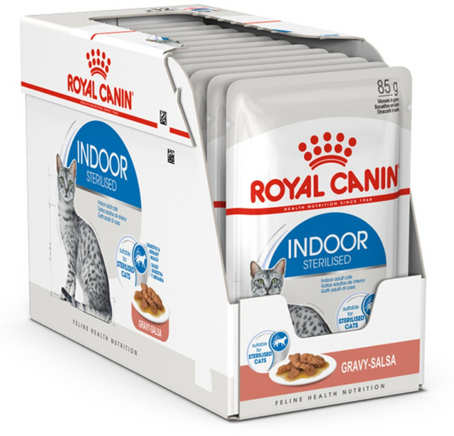 로얄캐닌 어덜트 고양이 그레이비 인도어 습식 파우치 사료, 닭+돼지, 85g, 12개