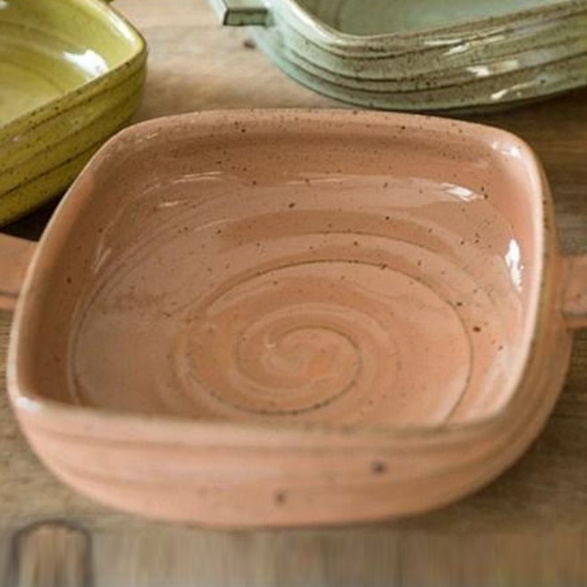 국산 멋스런 파스텔 손잡이 사각볼 샐러드 불고기 잡채 파스타 도자기 그릇, 핑크, 1개