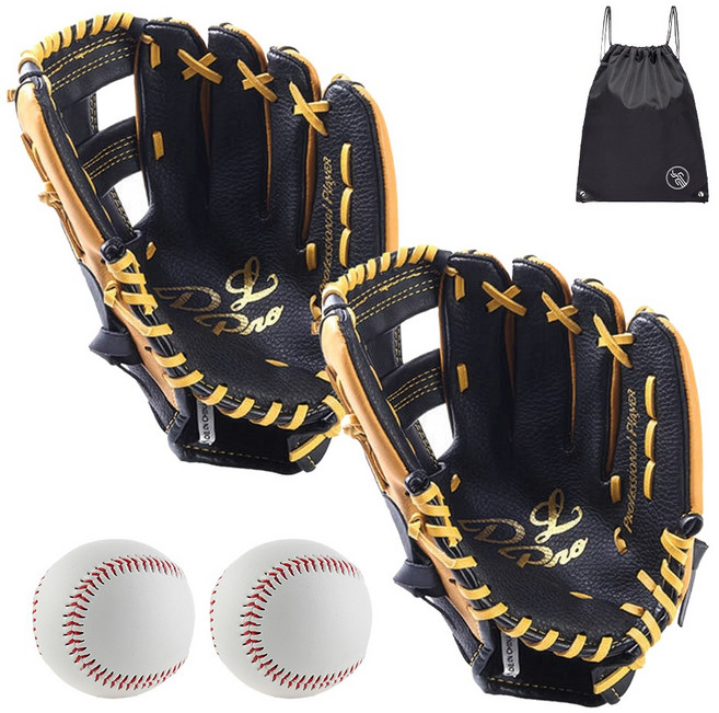 VITALO 캐치플레이 듀오팩 야구 캐치볼 우투용 글러브 세트 글러브 2개+야구공2개 (PGN짐쌕가방 지급), 1세트, 블랙&브라운