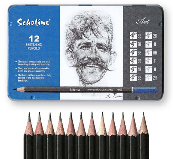 티티 스케치용미술연필세트 12입 미술연필 드로잉연필 연필세트 화구 스케치용품 4B 2B 소묘도구