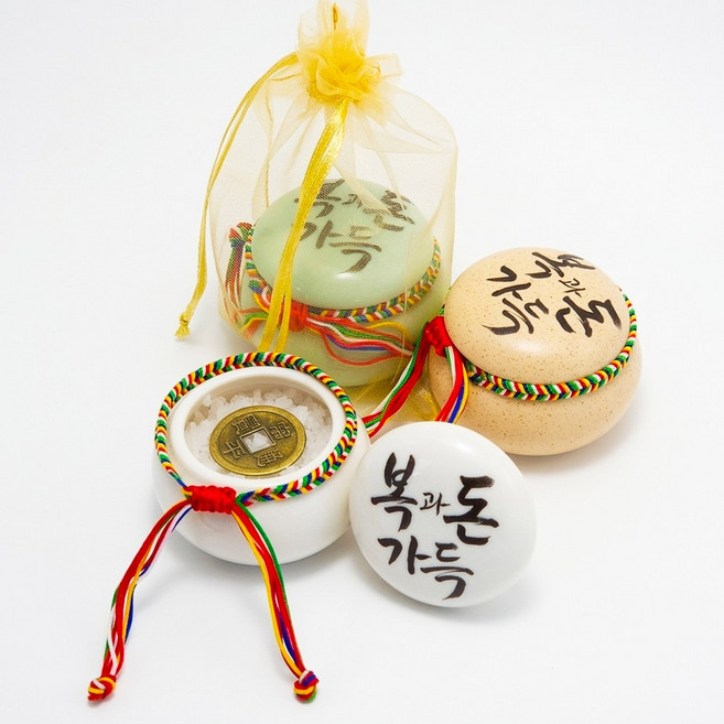 루텐픽 대박행운 소금단지 개업선물 집들이선물 액운막이 미니 항아리, 청아색