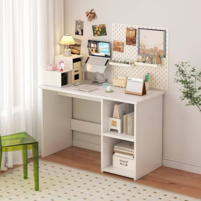 심플 더블 수납장 책상 80/100cm 컴퓨터 책상 침실 서재 책상, 화이트