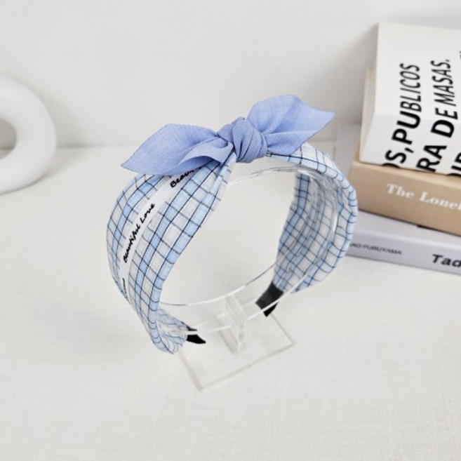 무이토린다 스카이 리본 러블리 체크 레터링 반다나 헤어밴드