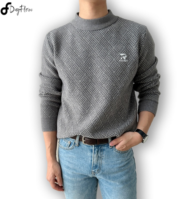 데이플로우 골프웨어 아가일 패턴 반네크 남성 방한 골프 티셔츠