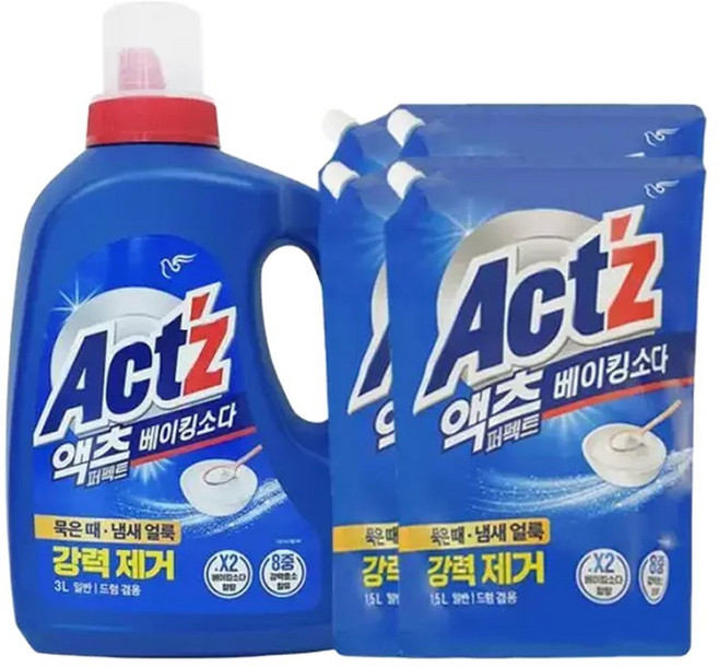 피죤 액츠 퍼펙트 베이킹소다 액체세제 3L+리필 1.5L 2입 x2 /일반드럼겸용