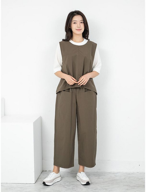 모슬린 엄마옷 라운드조끼 바지 세트 MQG126054 마담 미시 중년여성 빅사이즈 할머니옷 50대 60대 70대