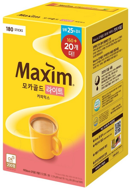 맥심 모카골드 라이트 커피믹스, 11g, 180개입, 1개