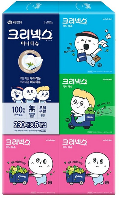 크리넥스 코튼처럼 부드러운 프리미엄 미니티슈 카카오프렌즈, 230매입, 6개