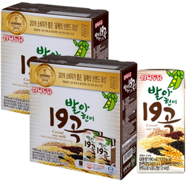 삼육두유 발아현미19곡 두유, 190ml, 32개