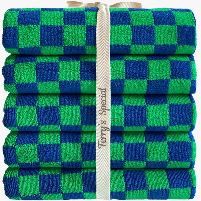 테리파머 체커 200g 호텔수건 5장 리본선물포장, 5개, 블루&그린