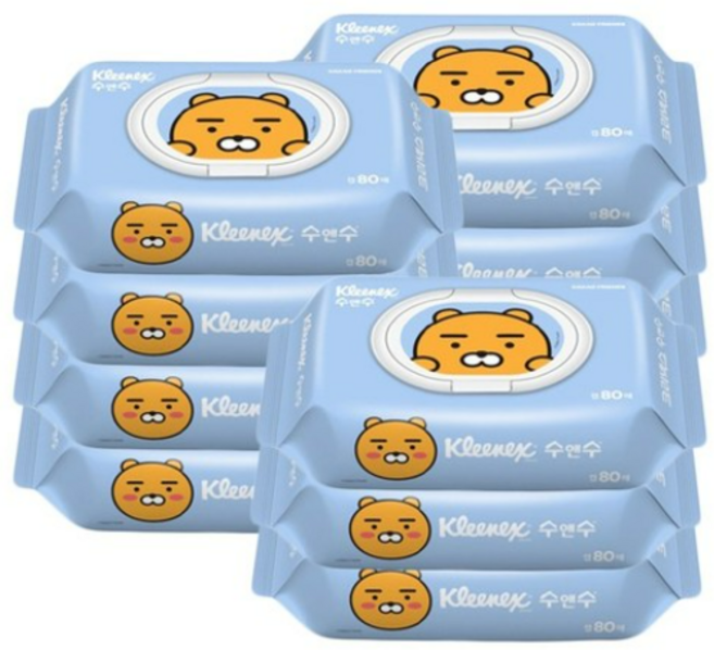 크리넥스 수앤수 라이언 물티슈 캡형 80매 X 10팩, 50개