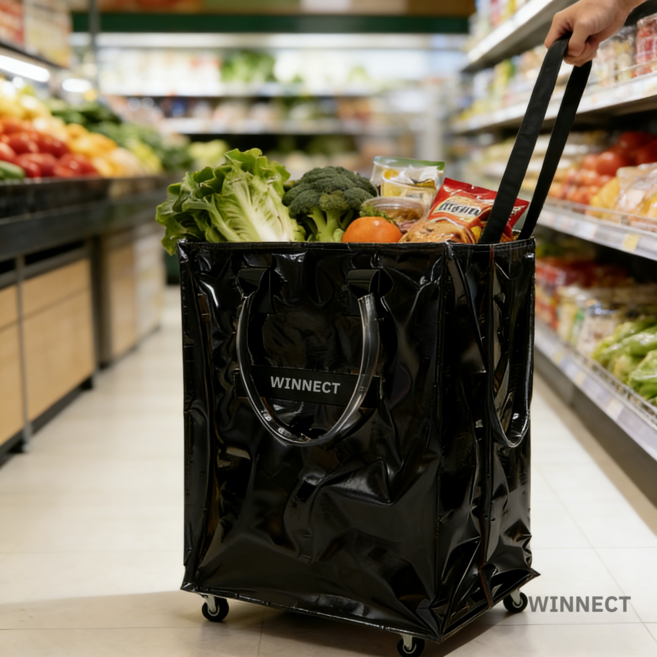 바퀴달린 접이식 장바구니 캐리어 대용량 이동 수납 쇼핑캐리어 여행 휴대용 바퀴 쇼핑카트, 블랙, 1개