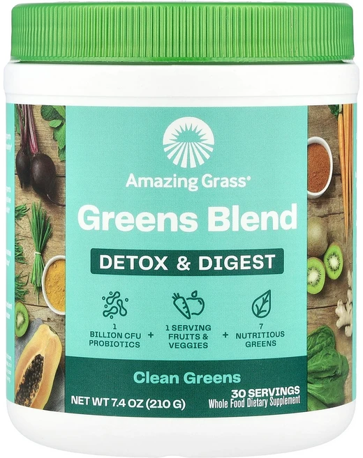 Amazing Grass Greens 혼합물 디톡스 & 다이제스트 클린 그린 210g(7.4oz) Grass (어메이징 그래스), 210g, 1개 - 쿠팡