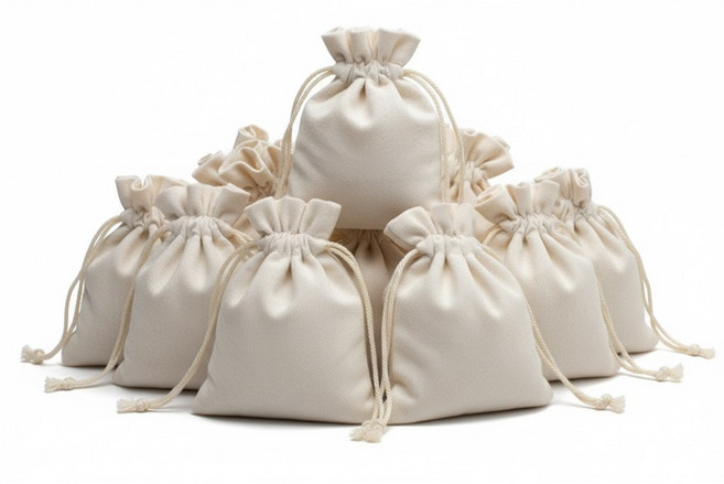 빈티지한 광목 패브릭 스트링 복조리 선물 포장 주머니, 10개