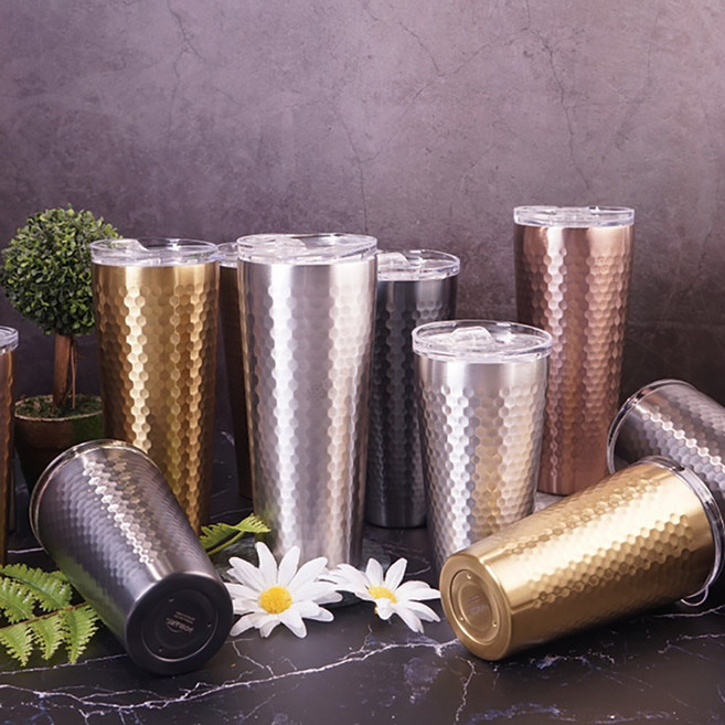 홈아트 스테인레스 허니벌집 이중진공 스텐 텀블러 골드 510ml, 단품