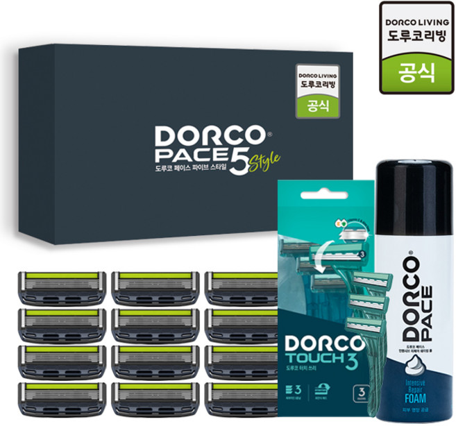 도루코 페이스5스타일 12입 면도날 쉐이빙폼세트(휴대용3p증정), 1세트, 1세트