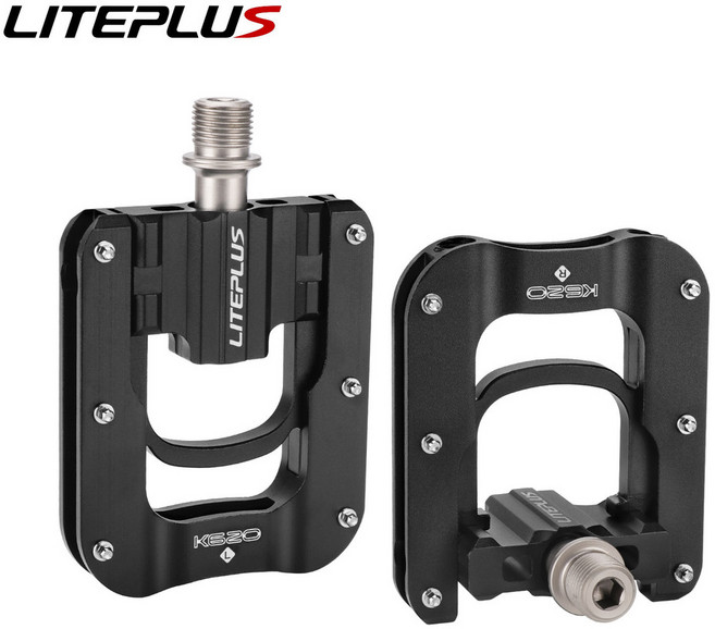 LITEPLUS K620 鋁合金自行車折疊踏板, 1個, 3培林折叠脚踏黑色, 黑色