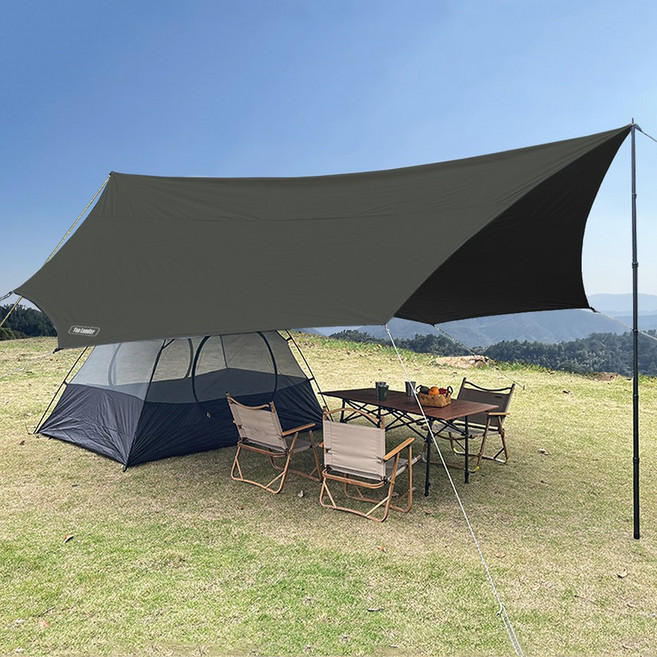 탑 랜더 완벽한 99.99% 빛 차단 대형 팔각형 캠핑 방수 암막 블랙코팅 타프 UV50 차단 야외 및 관광용, 천 타프만, 올리브 그린