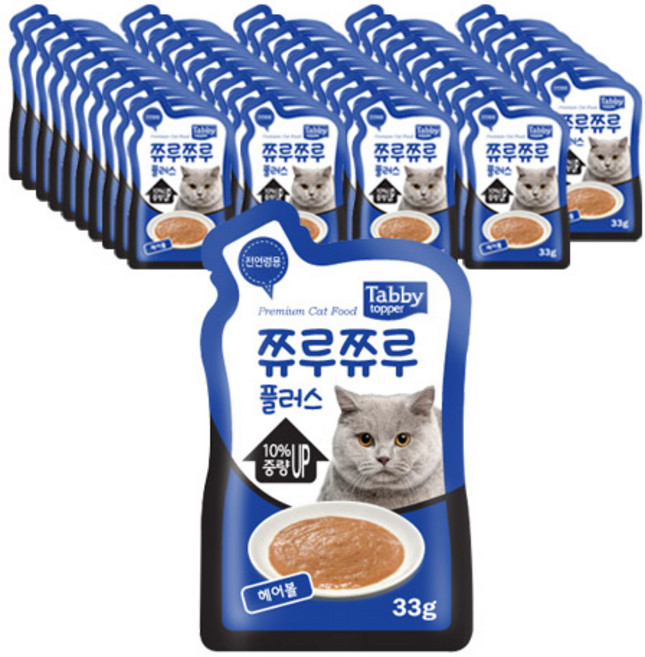 테비토퍼 쮸루쮸루 플러스 고양이 간식, 헤어볼, 33g, 48개