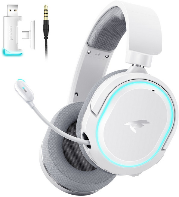 Picun G2 무선 게이밍 헤드셋 2.4GHz/Bluetooth 6.0/유선 3모드 5ms 저지연 7.1 서라운드 ENC 마이크 PC PS5 Switch 호환, 화이트, PICUN-G2