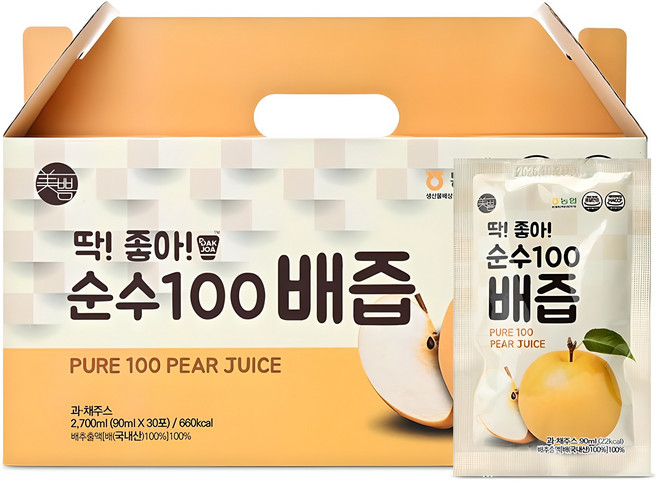 미쁨생활건강 딱좋아 순수100 배즙, 90ml, 30개