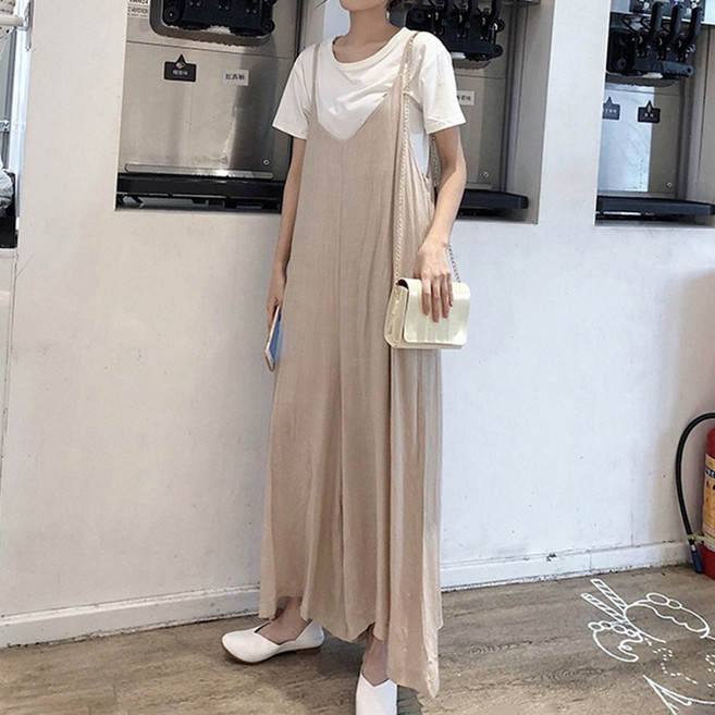 여성 시원한 린넨 활동성 귀여운 루즈핏 롱 점프수트 체형커버 멜빵 멜빵바지 린넨점프수트