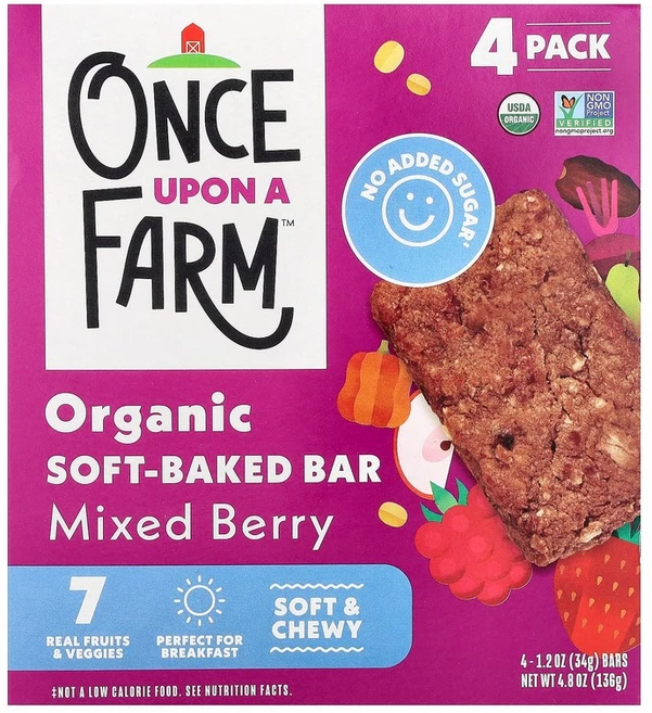 Once Upon A Farm 유기농 소프트 베이크드 바 믹스 베리 바 4개 각 34g(1.2oz) Farm (원스 어폰 어 팜), 영양바, 1 - 쿠팡