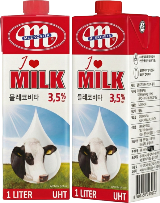 믈레코비타 3.5% 멸균우유, 12개, 1L