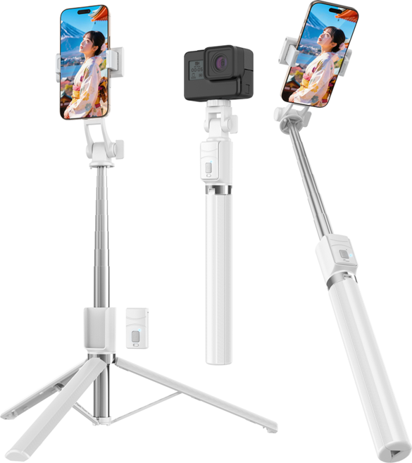 NICESUN 블루투스 휴대폰 삼각대 스마트폰/카메라/고프로 삼각대 셀카봉 170cm S8, 화이트