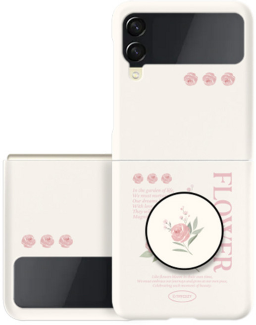 뮤트 플라워 갤럭시 Z플립 하드 휴대폰 케이스+원형톡 세트