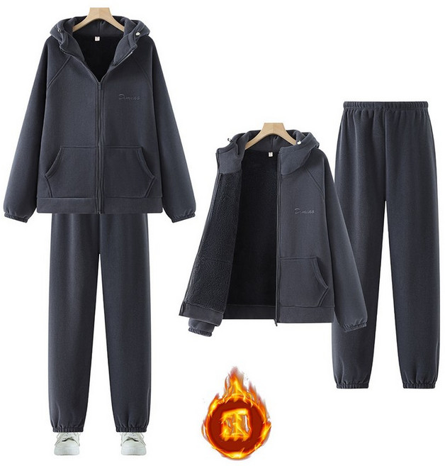 옌츠 여자 겨울 기모 후드 트레이닝복 세트 겉옷 커플 실내복 램스울 세트 cy118