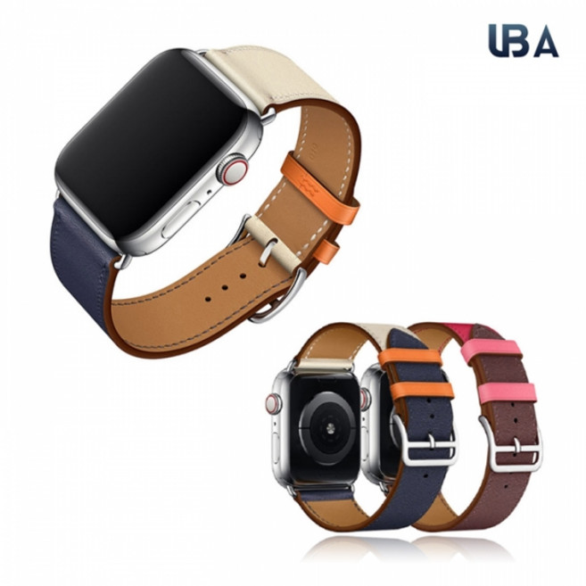 UBA 애플워치 투톤싱글링 가죽 밴드 스트랩 시계줄 전기종호환ㅣSW06A, _41775_2. 애플워치 42mmㅣ44mm 크림l스카이블루, 1개