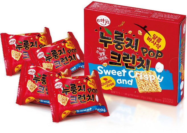 [이더스] 찹쌀 누룽지팝 POP 바삭크런치 글루텐 프리, 148g, 8개