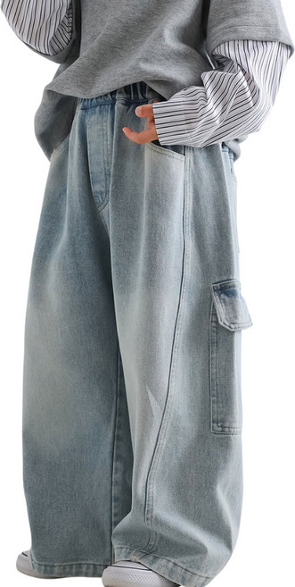 상상키즈 아동 카고포켓 와이드핏 데님팬츠