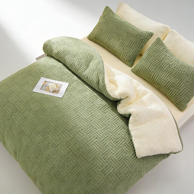 캐시미어 극세사 겨울 이불 따뜻하고 포근한 이중 양모 이불 부드러운 이불솜, A 초록색