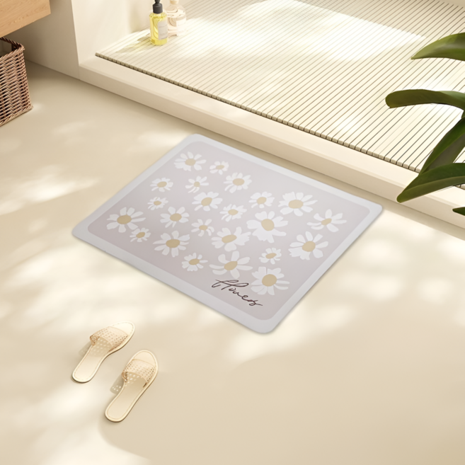 닉스리빙 홈 규조토 물흡수 욕실 발매트 미끄럼방지매트 푹신푹신 발판, 1개, 그레이 데이지