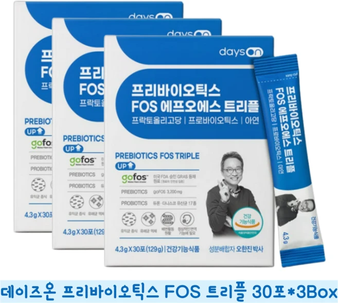 데이즈온 오한진 프리바이오틱스 FOS 트리플 4.3g x 30포 x 3박스 /SO, 30회분 - 쿠팡
