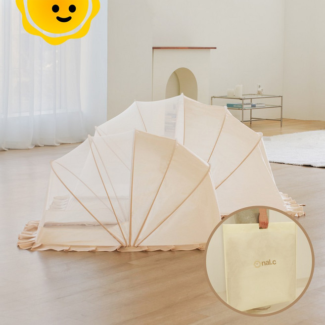 원터치 접이식 아기모기장 유아 폴딩 방충망 침대 이동식 신생아, 베이지