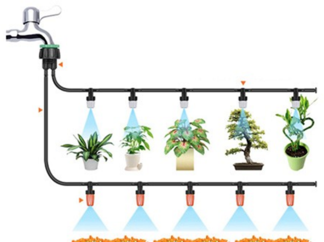 [낭만스토어] 원예 스프링쿨러 세트 (15m호스 스프링클러 다이얼 어댑터), 블랙, 1세트