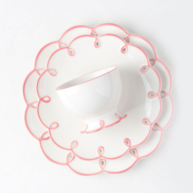 플레이팅 꽃모양 접시 세트 브런치 디저트 플라워 그릇, 핑크, 접시R 1개+접시L 1개+디저트 컵 1개, 1개