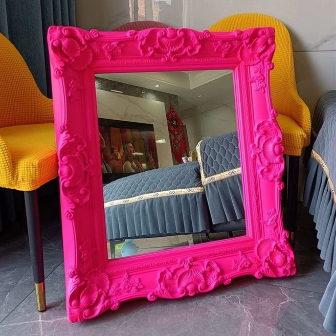 엔틱 북유럽 벽걸이 거울 금장 프레임 창문 전신, 45x55cm, 형광핑크